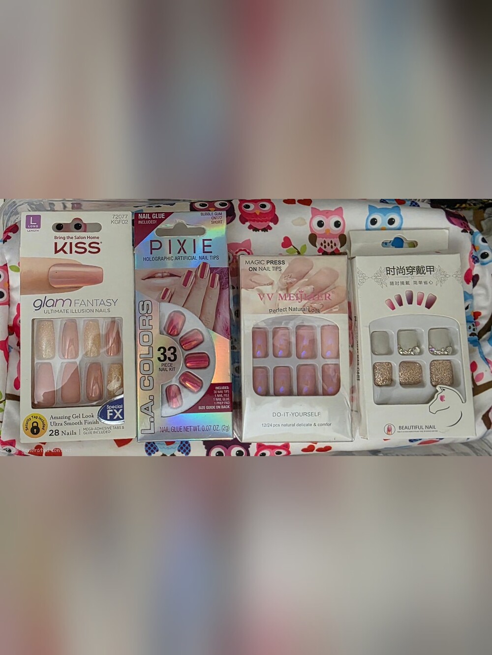 Kiss Glam Fantasy Pink and Gold, 1 Gel Press-On Nail Sets & 3 Glue On Nail Sets